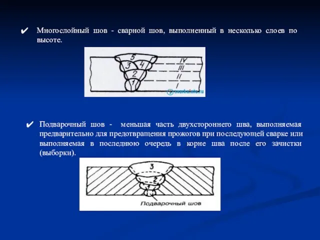 Многослойный шов - сварной шов, выполненный в несколько слоев по высоте.