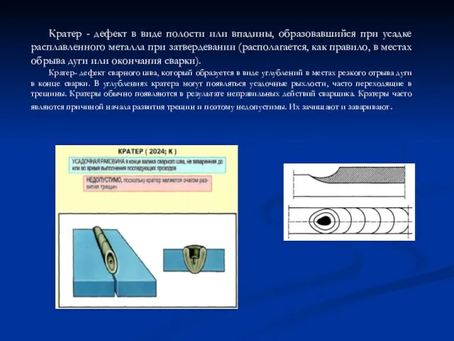 Кратер - дефект в виде полости или впадины, образовавшийся при усадке