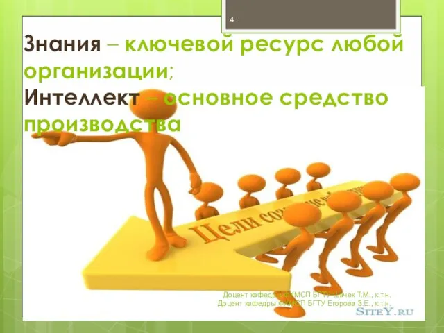 Знания – ключевой ресурс любой организации; Интеллект – основное средство производства