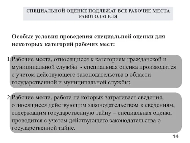 Особые условия проведения специальной оценки для некоторых категорий рабочих мест: Рабочие