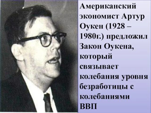 Американский экономист Артур Оукен (1928 – 1980г.) предложил Закон Оукена, который