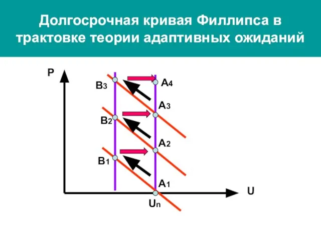 Долгосрочная кривая Филлипса в трактовке теории адаптивных ожиданий P Un U