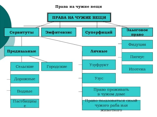 Права на чужие вещи ПРАВА НА ЧУЖИЕ ВЕЩИ Сервитуты Эмфитевзис Суперфиций