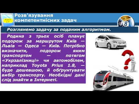 Розв'язування компетентнісних задач Розглянемо задачу за поданим алгоритмом. Родина з трьох