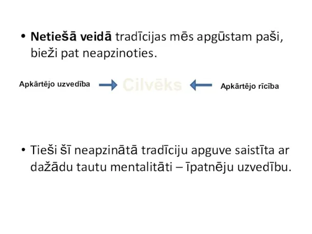 Netiešā veidā tradīcijas mēs apgūstam paši, bieži pat neapzinoties. Tieši šī