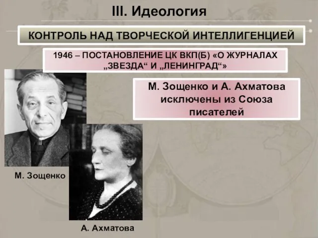 III. Идеология 1946 – ПОСТАНОВЛЕНИЕ ЦК ВКП(Б) «О ЖУРНАЛАХ „ЗВЕЗДА“ И