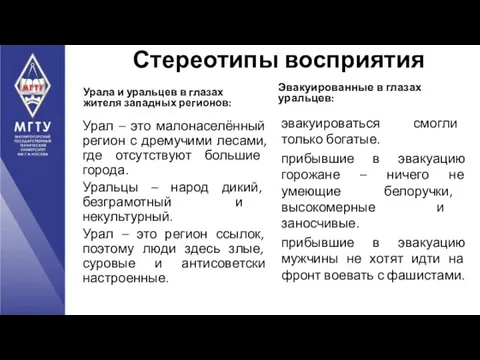 Стереотипы восприятия Урала и уральцев в глазах жителя западных регионов: Урал