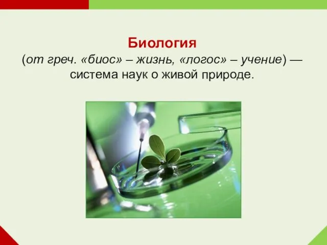 Биология (от греч. «биос» – жизнь, «логос» – учение) — система наук о живой природе.