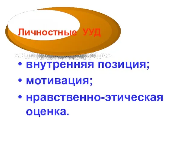 внутренняя позиция; мотивация; нравственно-этическая оценка. Личностные УУД