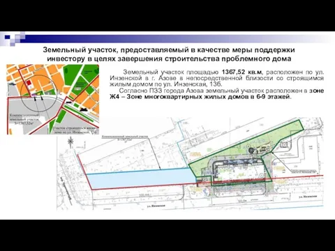 Земельный участок, предоставляемый в качестве меры поддержки инвестору в целях завершения