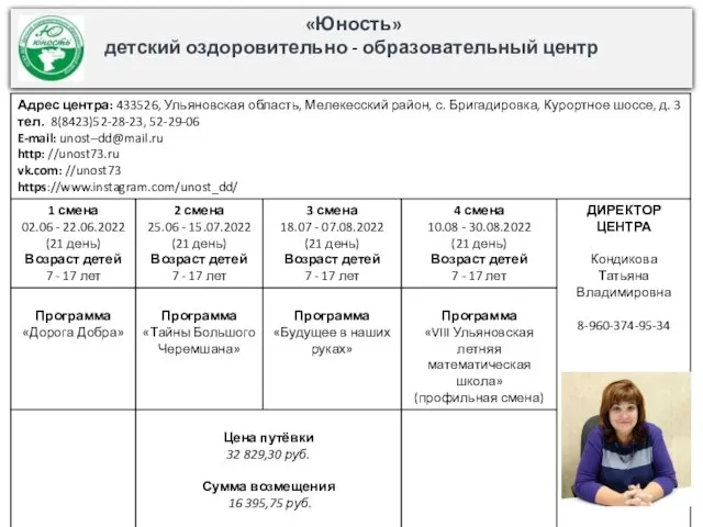 «Юность» детский оздоровительно - образовательный центр