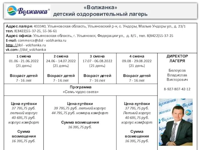 «Волжанка» детский оздоровительный лагерь