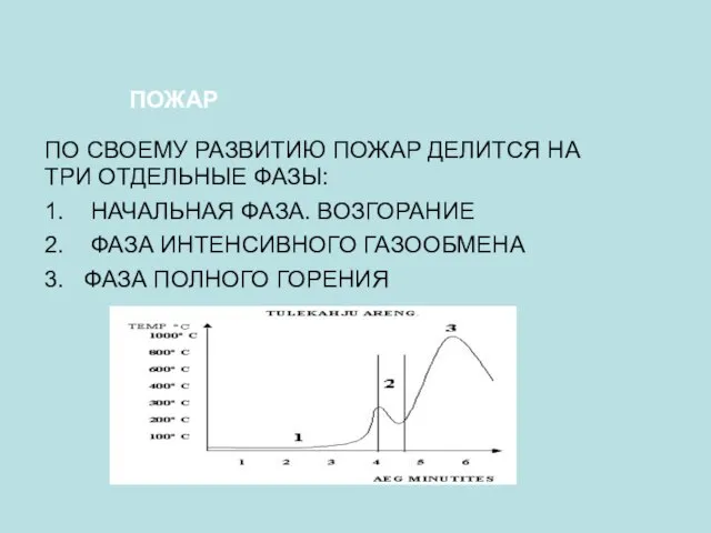 ПО СВОЕМУ РАЗВИТИЮ ПОЖАР ДЕЛИТСЯ НА ТРИ ОТДЕЛЬНЫЕ ФАЗЫ: 1. НАЧАЛЬНАЯ