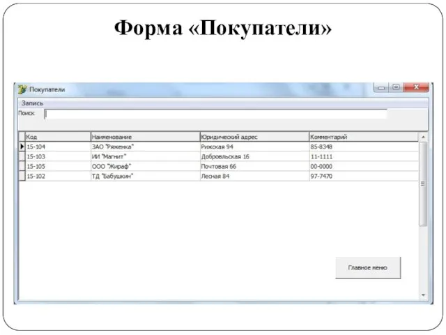 Форма «Покупатели»