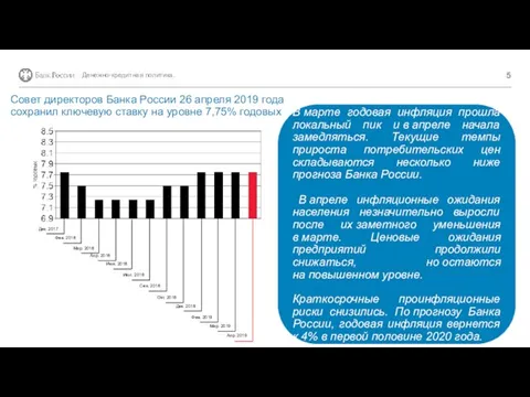 Совет директоров Банка России 26 апреля 2019 года сохранил ключевую ставку