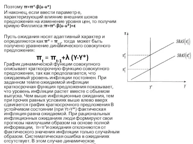 Поэтому π=πe-β(u-u*) И наконец, если ввести параметр е, характеризующий влияние внешних