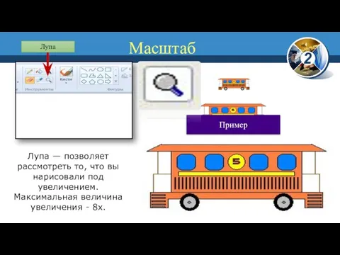 Масштаб Лупа — позволяет рассмотреть то, что вы нарисовали под увеличением.