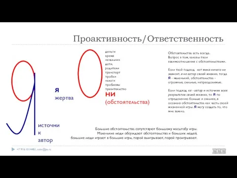 Проактивность/Ответственность Обстоятельства есть всегда. Вопрос в том, каковы твои взаимоотношения с