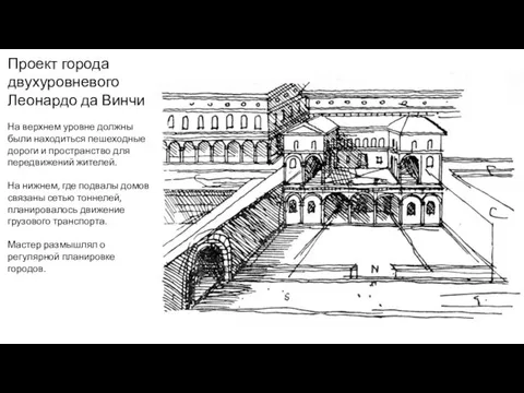 Проект города двухуровневого Леонардо да Винчи На верхнем уровне должны были