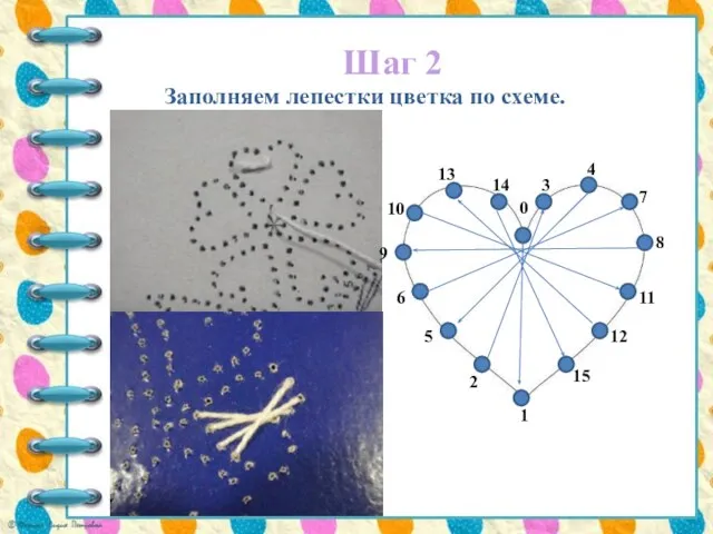 Шаг 2 Заполняем лепестки цветка по схеме. 0 1 2 3