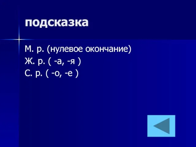 подсказка М. р. (нулевое окончание) Ж. р. ( -а, -я )