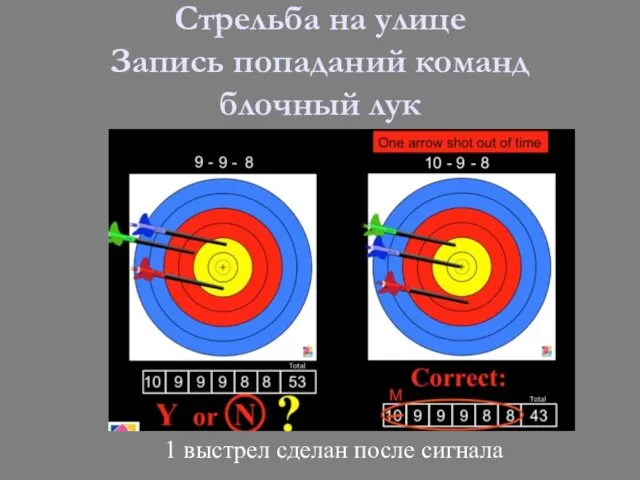 Стрельба на улице Запись попаданий команд блочный лук 1 выстрел сделан после сигнала