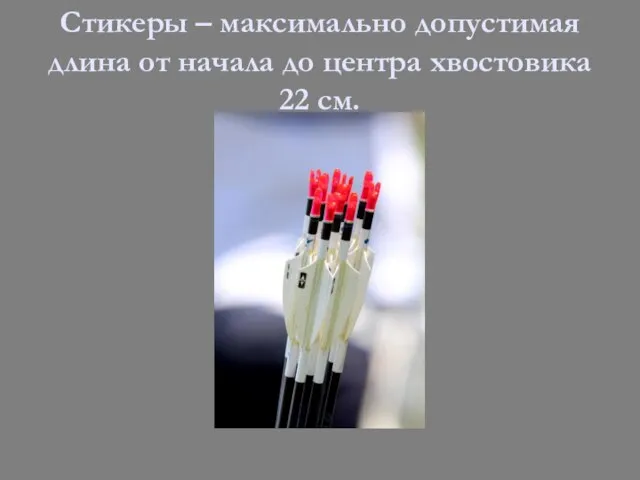 Стикеры – максимально допустимая длина от начала до центра хвостовика 22 см.