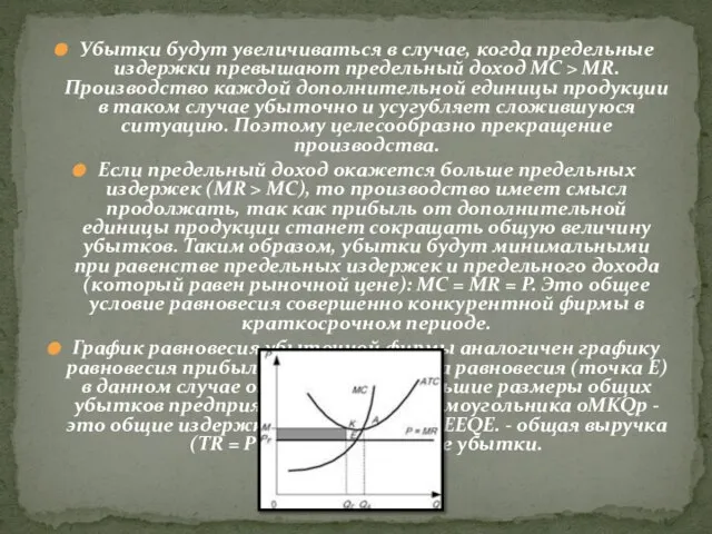 Убытки будут увеличиваться в случае, когда предельные издержки превышают предельный доход