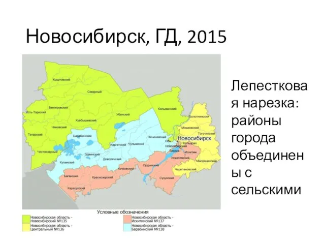 Новосибирск, ГД, 2015 Лепестковая нарезка: районы города объединены с сельскими