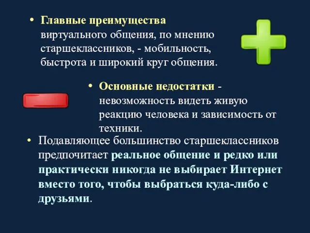 Основные недостатки - невозможность видеть живую реакцию человека и зависимость от