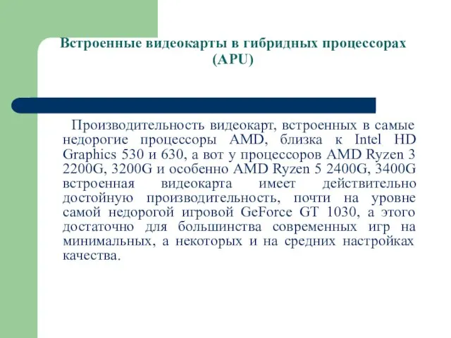 Встроенные видеокарты в гибридных процессорах (APU) Производительность видеокарт, встроенных в самые