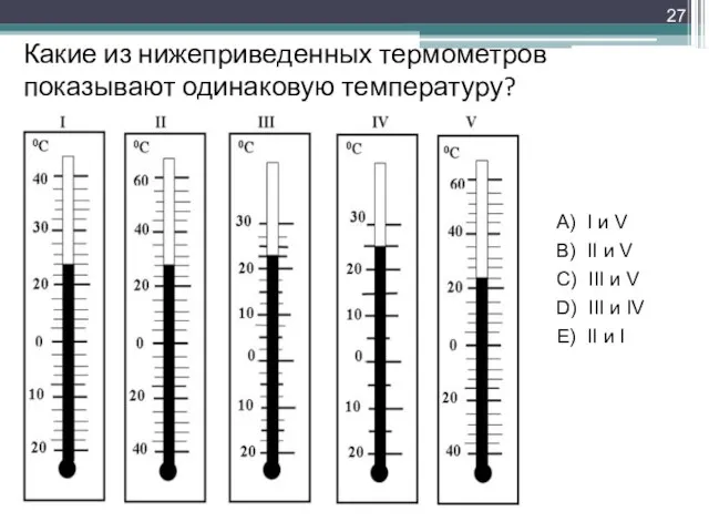 Какие из нижеприведенных термометров показывают одинаковую температуру?