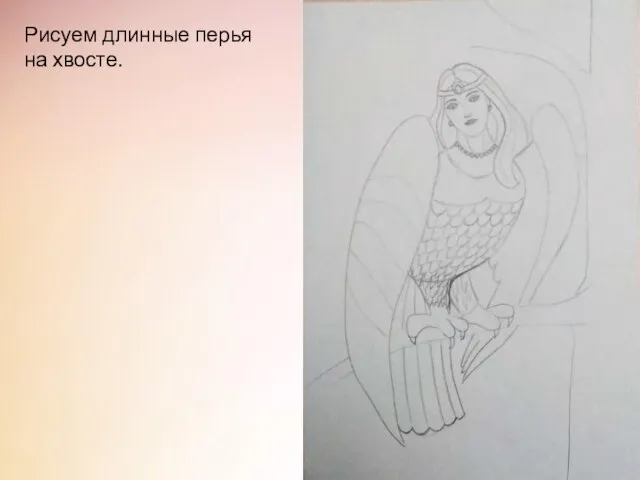 Рисуем длинные перья на хвосте.