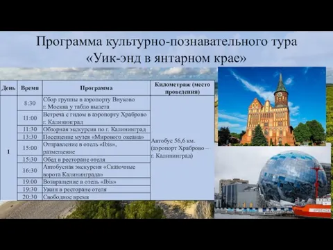 Программа культурно-познавательного тура «Уик-энд в янтарном крае»