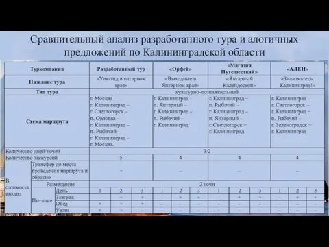 Сравнительный анализ разработанного тура и алогичных предложений по Калининградской области