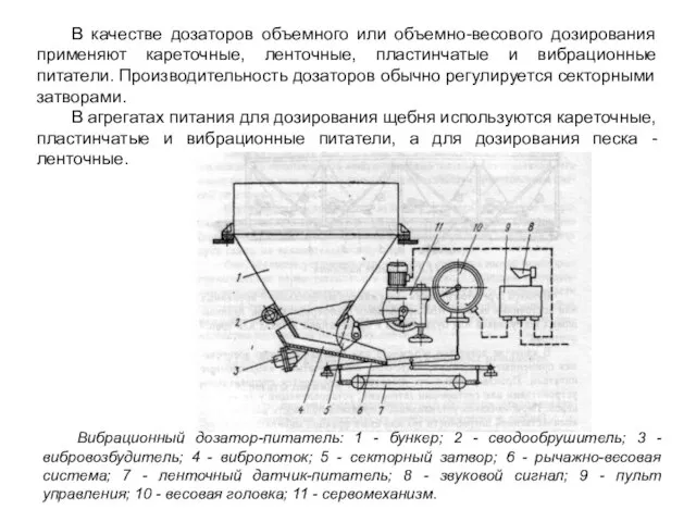 В качестве дозаторов объемного или объемно-весового дозирования применяют кареточные, ленточные, пластинчатые