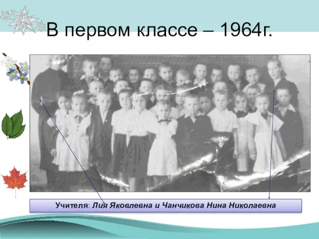 В первом классе – 1964г. Учителя: Лия Яковлевна и Чанчикова Нина Николаевна