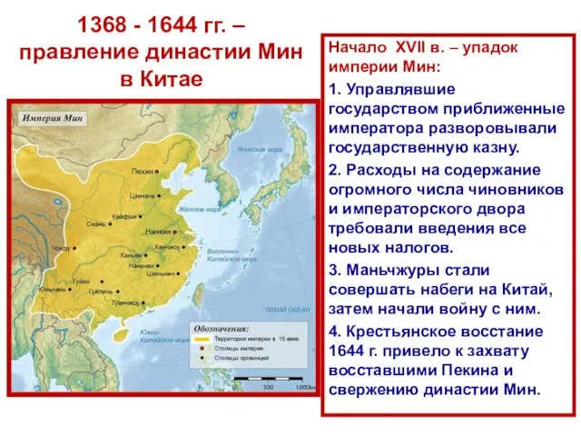 1368 - 1644 гг. – правление династии Мин в Китае Начало