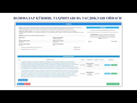 ВАЗИФАЛАР ҚЎШИШ, ТАҲРИРЛАШ ВА ТАСДИҚЛАШ ОЙНАСИ