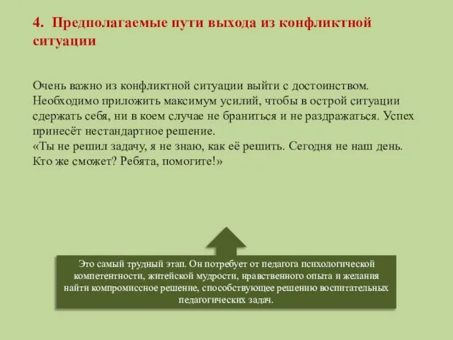 4. Предполагаемые пути выхода из конфликтной ситуации Очень важно из конфликтной