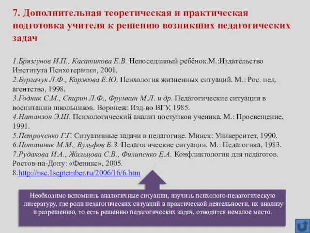 Необходимо вспомнить аналогичные ситуации, изучить психолого-педагогическую литературу, где роли педагогических ситуаций