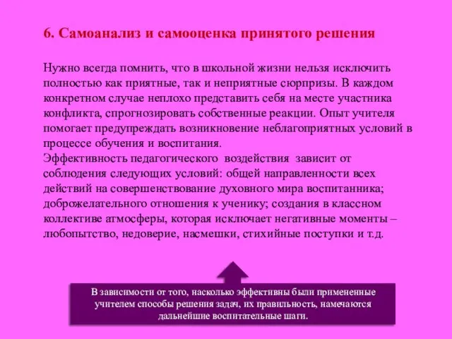 В зависимости от того, насколько эффективны были примененные учителем способы решения