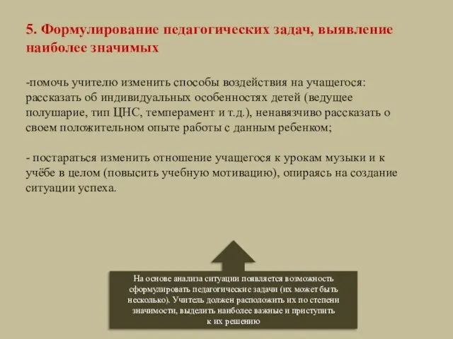 5. Формулирование педагогических задач, выявление наиболее значимых -помочь учителю изменить способы