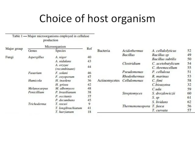 Choice of host organism