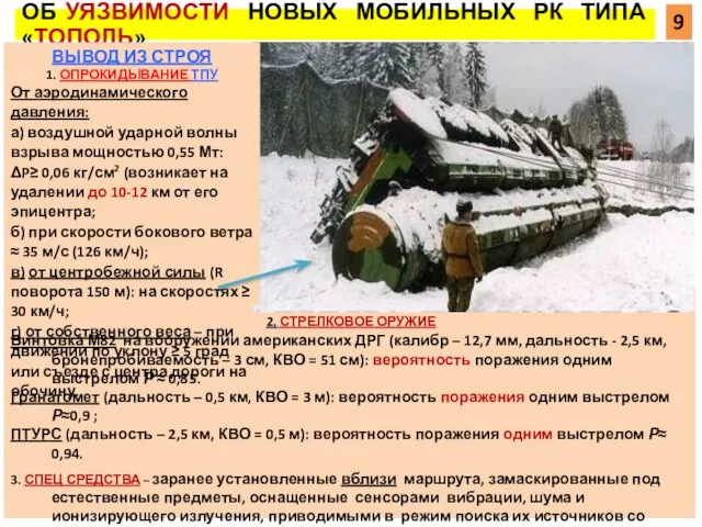 ОБ УЯЗВИМОСТИ НОВЫХ МОБИЛЬНЫХ РК ТИПА «ТОПОЛЬ» 2. СТРЕЛКОВОЕ ОРУЖИЕ Винтовка