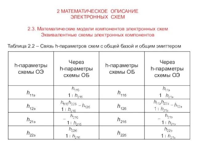 2 МАТЕМАТИЧЕСКОЕ ОПИСАНИЕ ЭЛЕКТРОННЫХ СХЕМ 2.3. Математические модели компонентов электронных схем