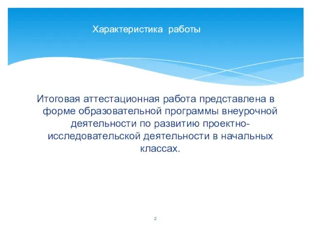 Итоговая аттестационная работа представлена в форме образовательной программы внеурочной деятельности по