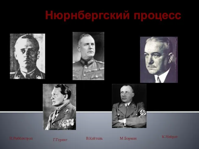 Нюрнбергский процесс И.Риббентроп Г.Геринг В.Кейтель М.Борман К.Нейрат