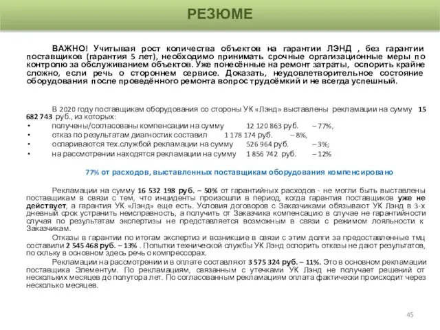 ВАЖНО! Учитывая рост количества объектов на гарантии ЛЭНД , без гарантии