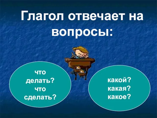 что делать? что сделать? какой? какая? какое? Глагол отвечает на вопросы: